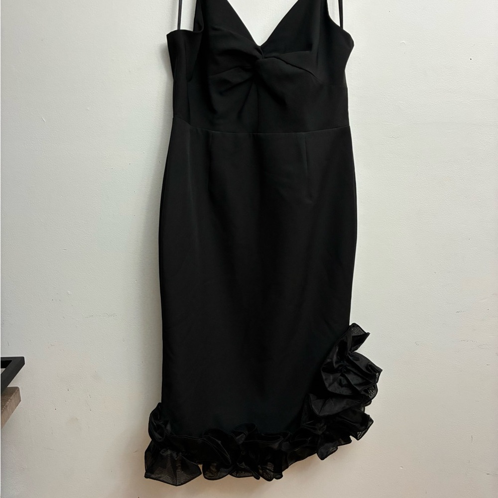 Black Sleeveless Sheath Dress with Ruffled Tiered Skirt